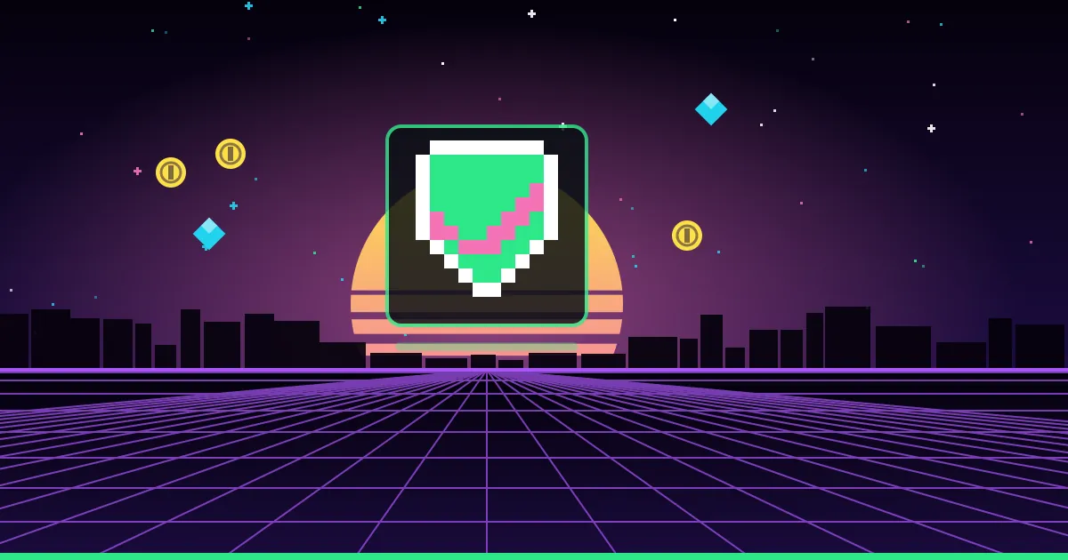 Gamification in employee training: a practical guide with examples Illustrated cover: a neon pixel-art shield with a tick glowing above a retro arcade grid