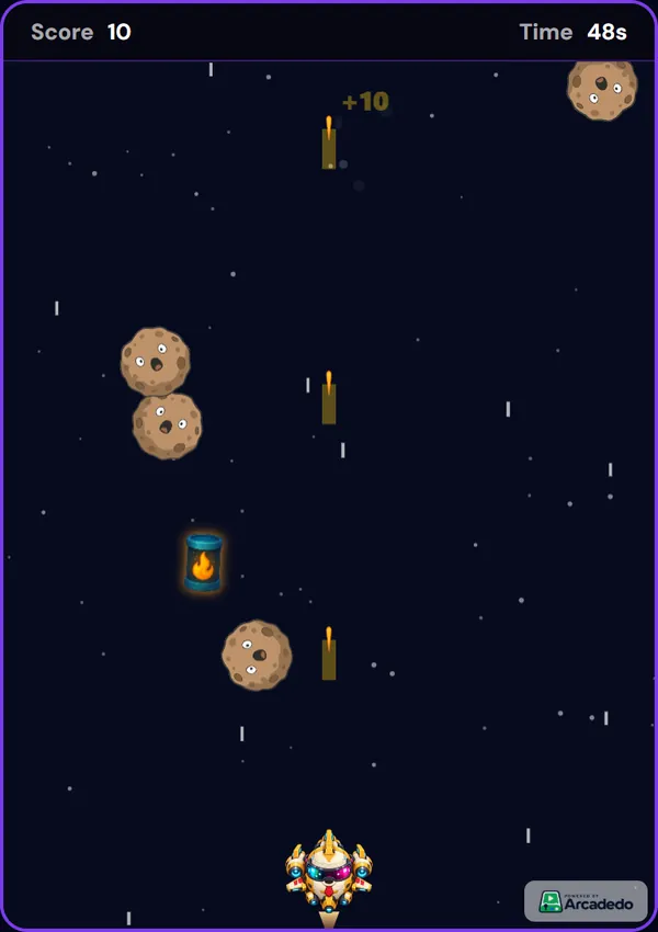 Space Shooter Space Shooter gameplay with a ship, asteroids and a star to shoot