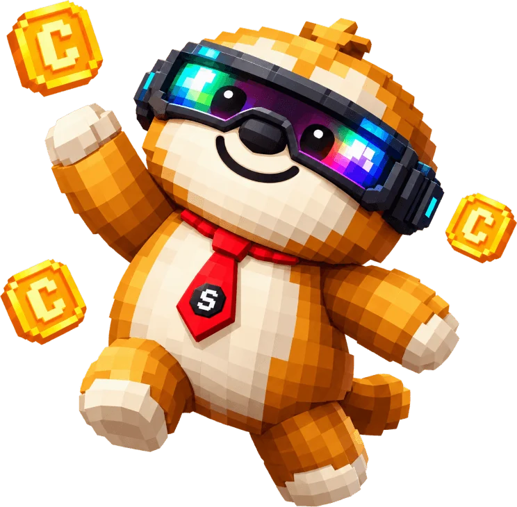 Chillo the sloth cheering among gold credit coins